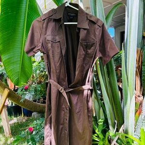 brown sleeveless dress with belt